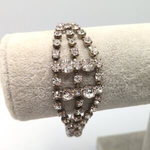 Vintage Clear Rhinestone Bracelet Wide Wedding Formal Statement 8 Inch